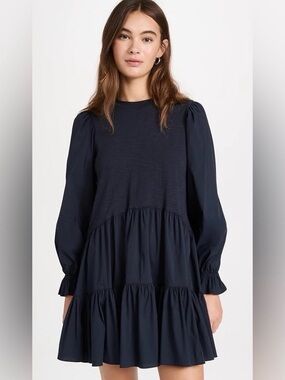 cinq a sept Navy Long-Sleeve Tiered Mini Dress